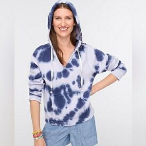 J. Crew Blue Tie Dyed Original Cotton Terry Pullover Hoodie Sweatshirt Medium